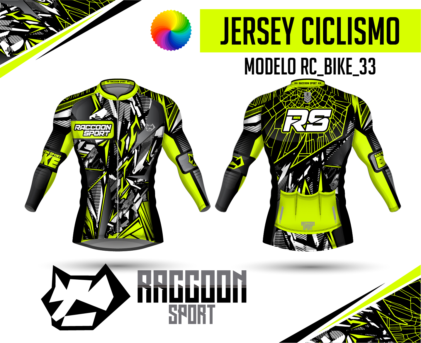 jersey ciclismo Manga larga -raccoon sport tela deportiva fresca y resistente