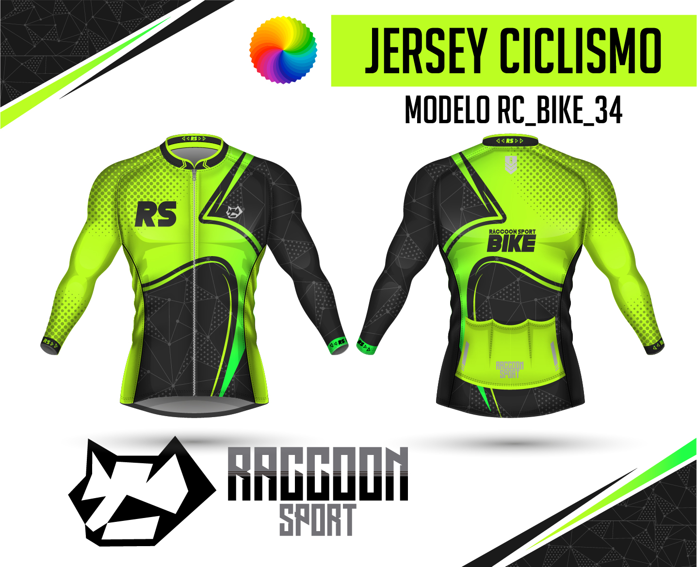 jersey ciclismo Manga larga -raccoon sport tela deportiva fresca y resistente