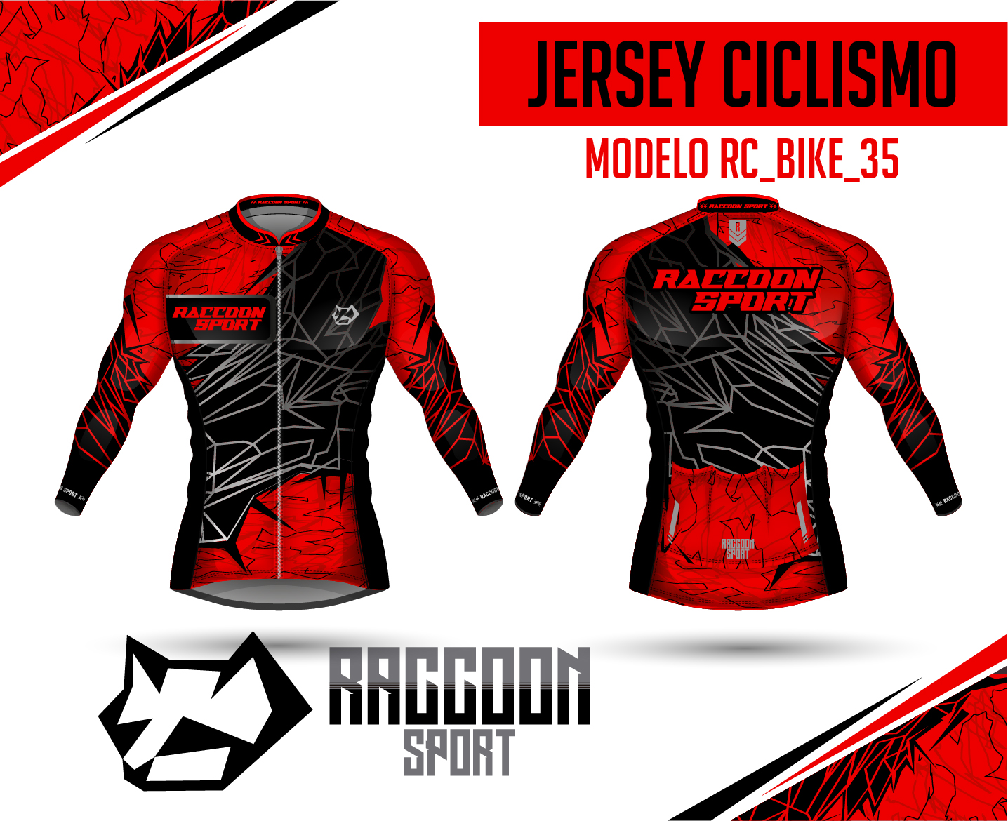 jersey ciclismo Manga larga -raccoon sport tela deportiva fresca y resistente