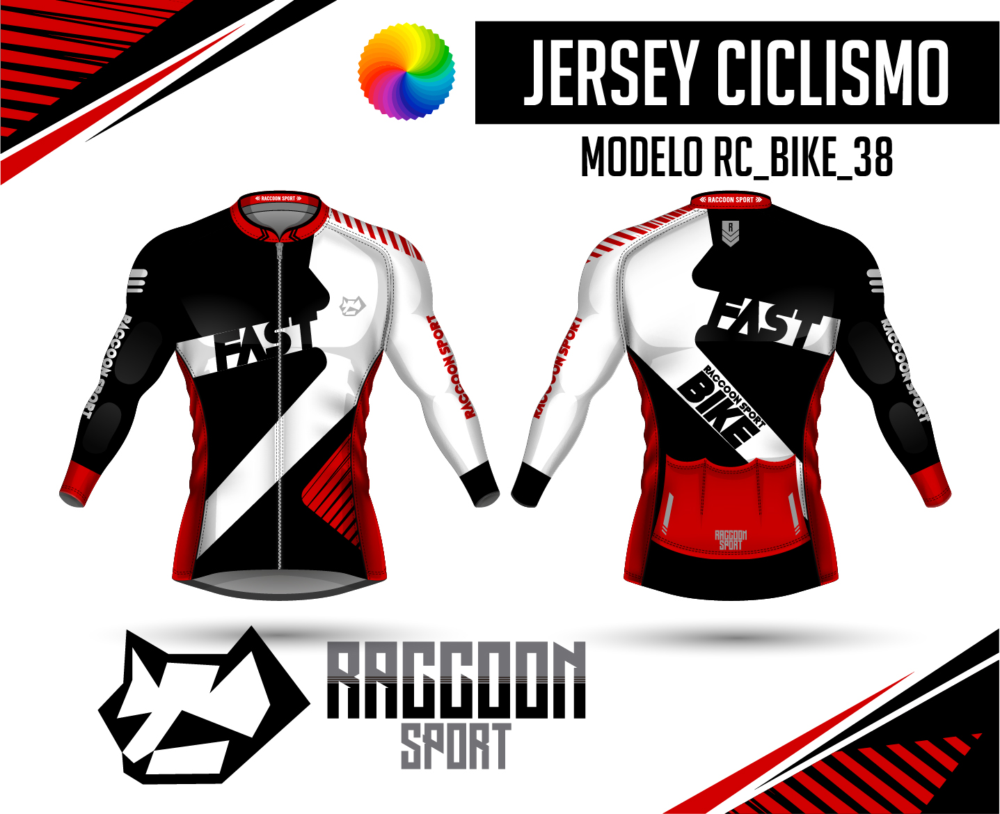 jersey ciclismo Manga larga -raccoon sport tela deportiva fresca y resistente