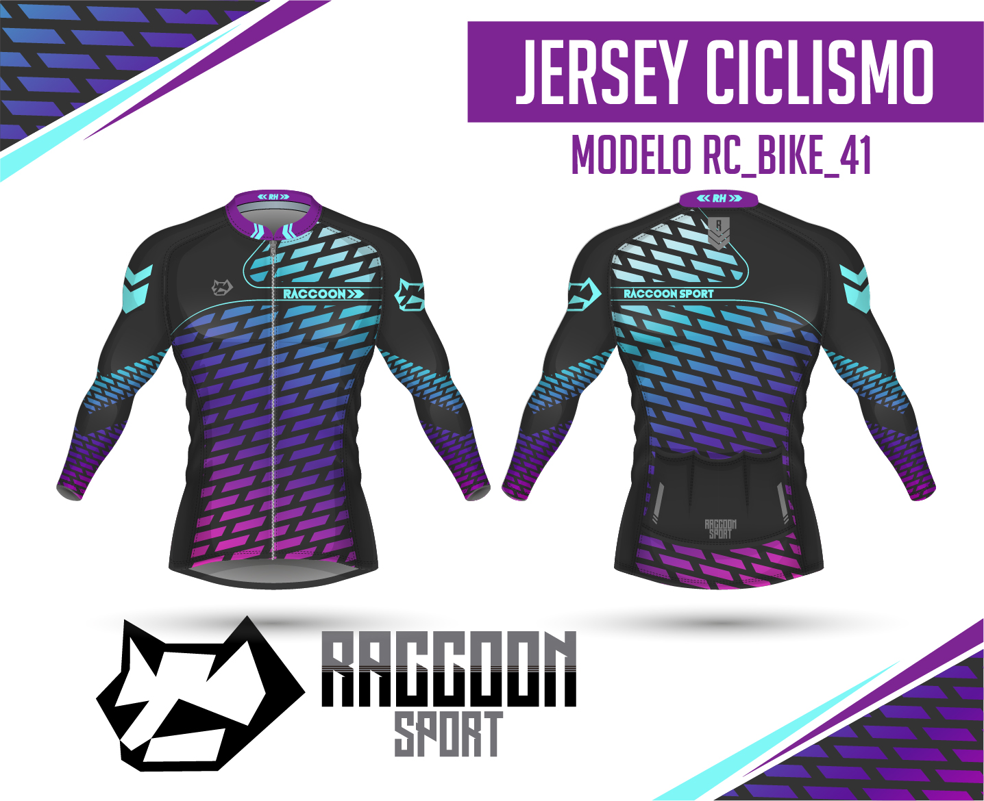 jersey ciclismo Manga larga -raccoon sport tela deportiva fresca y resistente