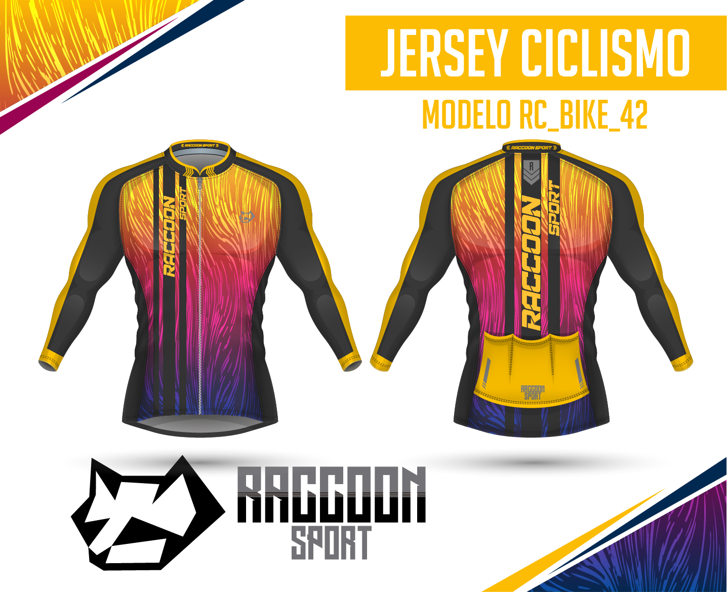 jersey ciclismo Manga larga -raccoon sport tela deportiva fresca y resistente