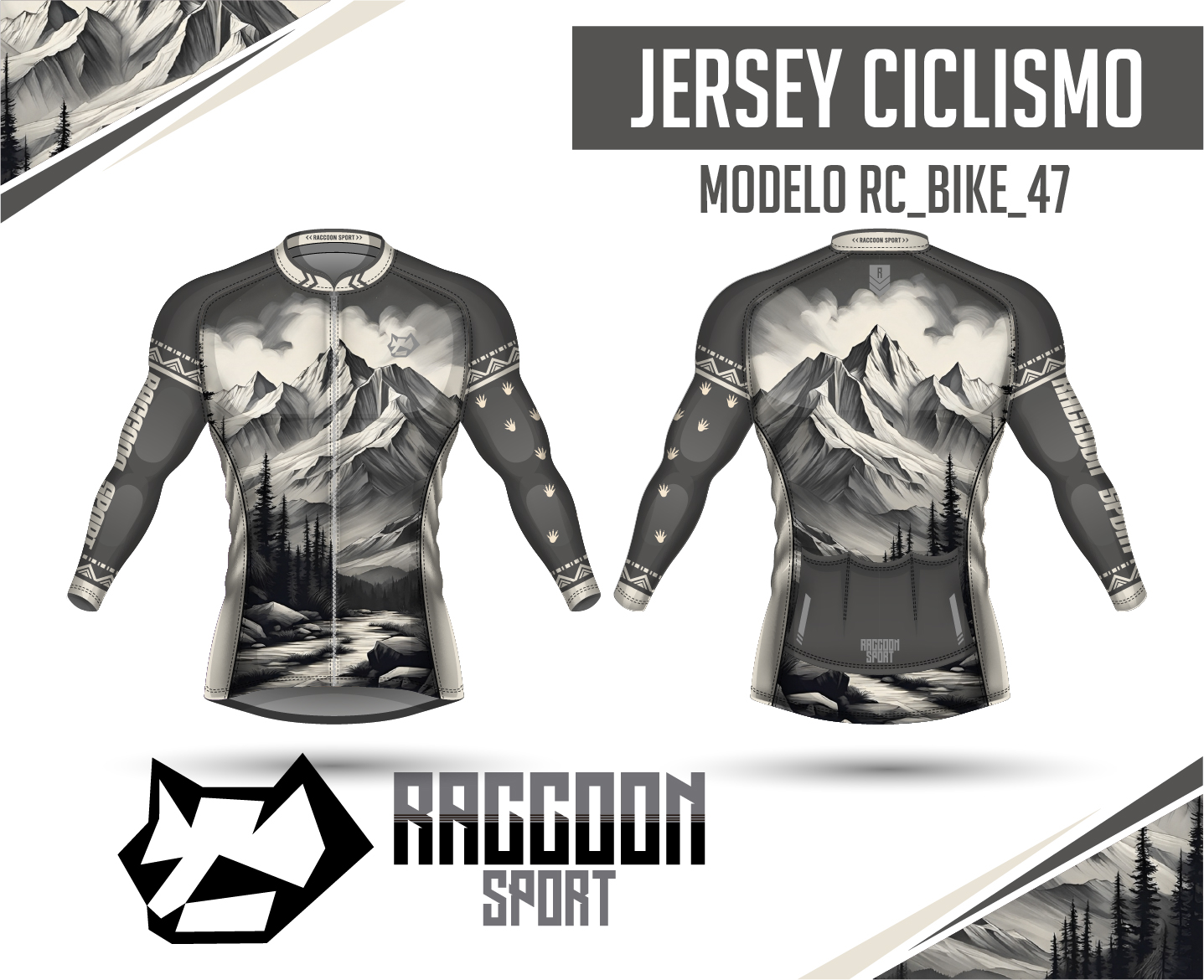 jersey ciclismo Manga larga -raccoon sport tela deportiva fresca y resistente