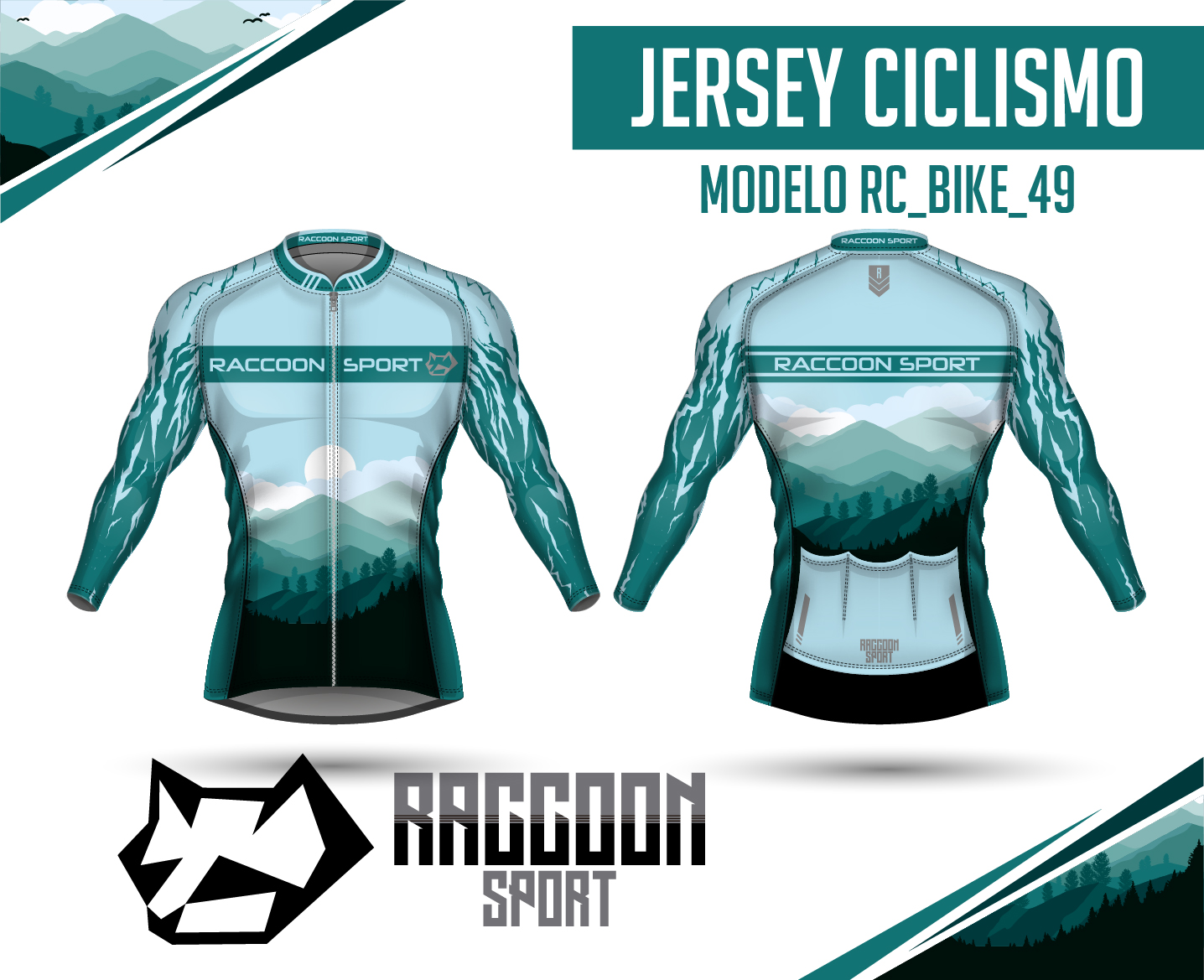jersey ciclismo Manga larga -raccoon sport tela deportiva fresca y resistente