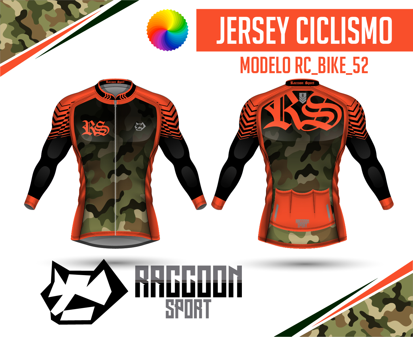 jersey ciclismo Manga larga -raccoon sport tela deportiva fresca y resistente