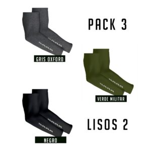 Mangas Protectoras Para el Brazo Lisas- Paquete de 3 y 6 Piezas - Pares de Manga - Raccoon Sport. - 3 Piezas, B: 1 Negro, 1 Gris Oxford, 1 Verde Mil.