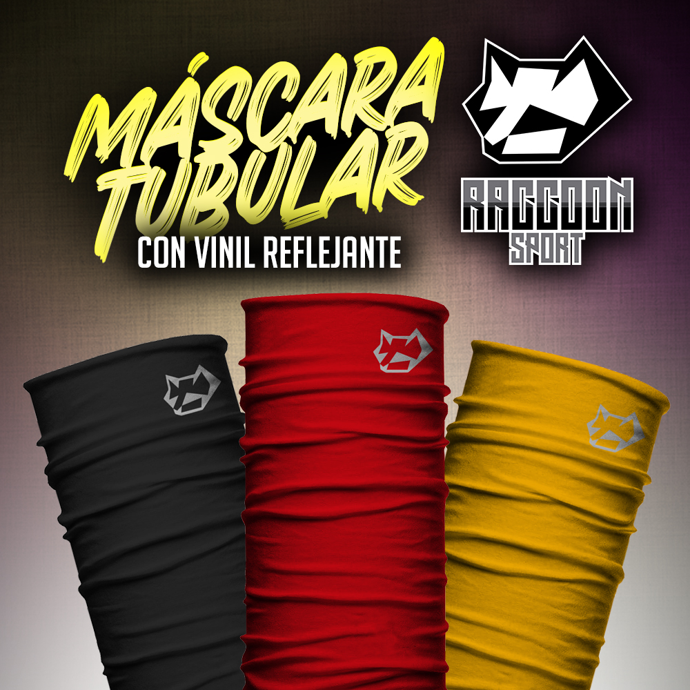 mascara tubular, bandana tipo buff lisos mayoreo raccoon sport