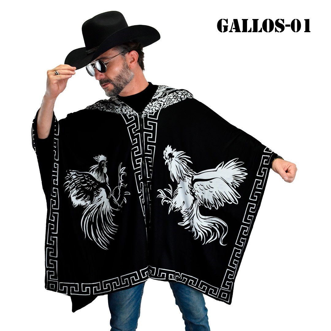 GALLOS-01 A... Poncho Unisex Gabán, Jorongo Unitalla La Pura Leche- Poncho Unisex Gabán, Jorongo Unitalla La Pura Leche-
