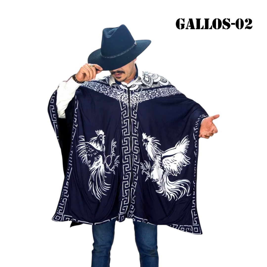 GALLOS-02.. Poncho Unisex Gabán, Jorongo Unitalla La Pura Leche- Poncho Unisex Gabán, Jorongo Unitalla La Pura Leche-